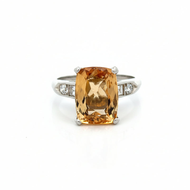 Platinum, Natural Diamond and 5.73 Carat Topaz Ring