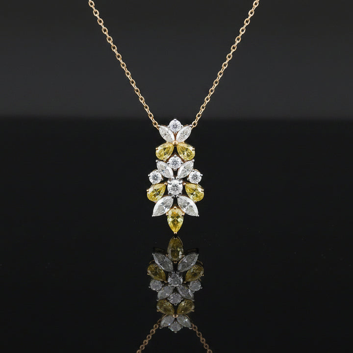 2.25 Carat Yellow and White Lab Grown Diamond and 14K Yellow Gold Floral Necklace