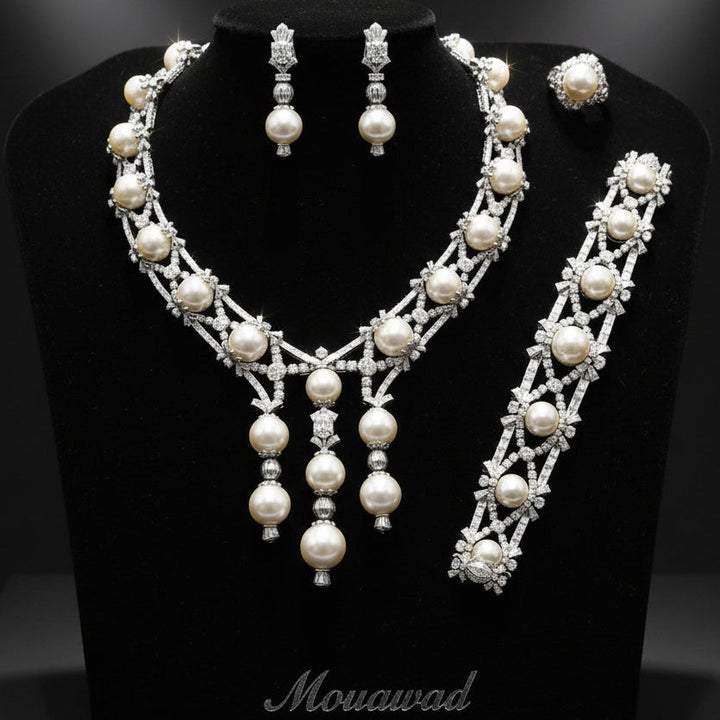 Estate High End Designer Mouawad 125.00cttw Diamond and South Sea Pearl Suite 18Kt White Gold