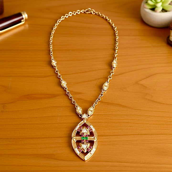 Estate Of Major Riddle aka Mr. Las Vegas Diamond, Ruby and Emerald 18k Yellow Gold 35" Necklace