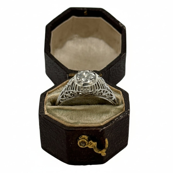 Art Deco (.78ct) Old European Cut 18K White Gold Ring