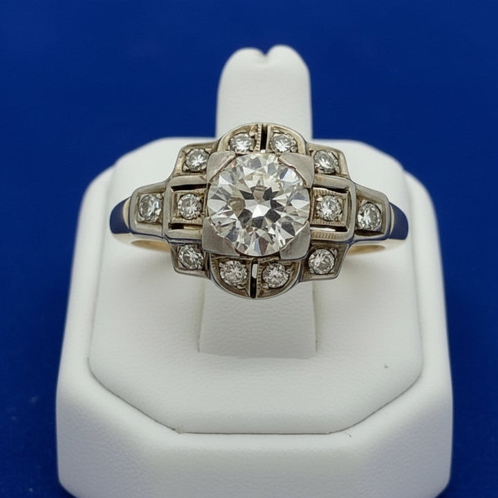 Art Deco .97cttw Old European Cut Platinum and 14K Yellow Gold RIng