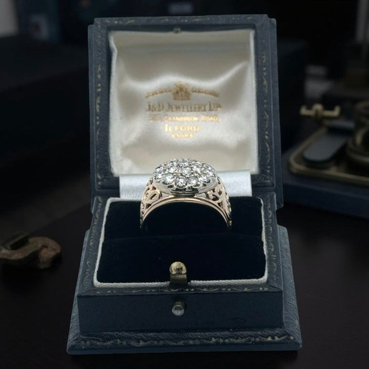 Gents Diamond Cluster 14K Yellow and White Gold Ring