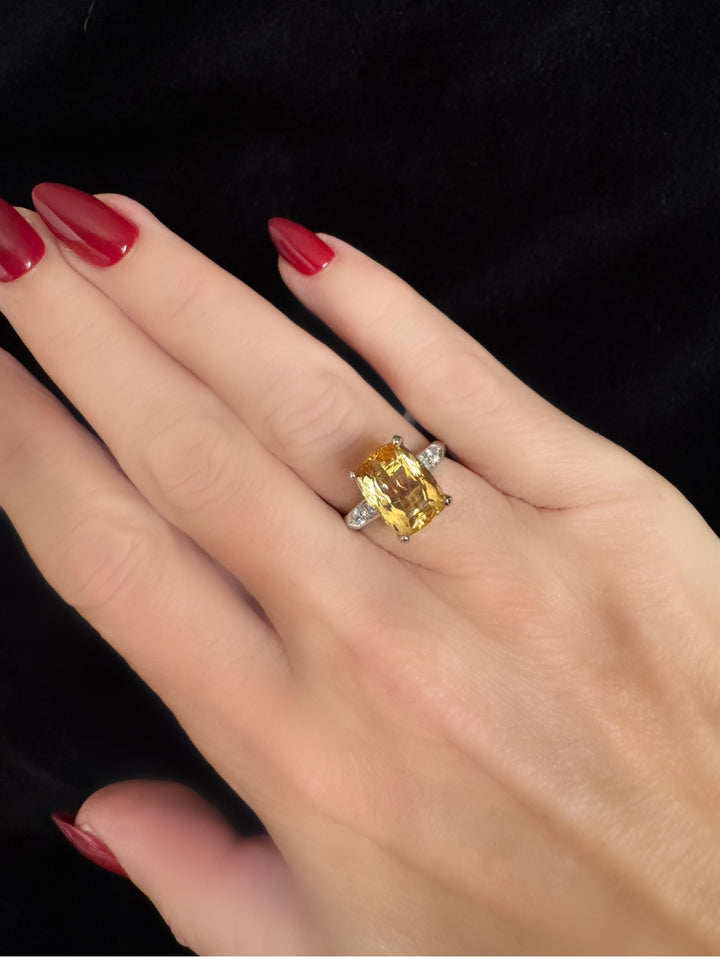 Platinum, Natural Diamond and 5.73 Carat Topaz Ring
