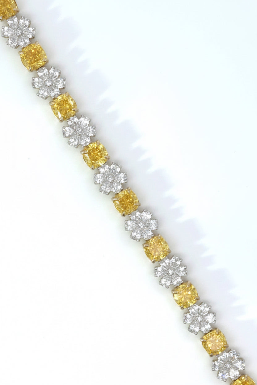 16.00 CTW Fancy Yellow & White Lab Grown Diamond Floral Bracelet