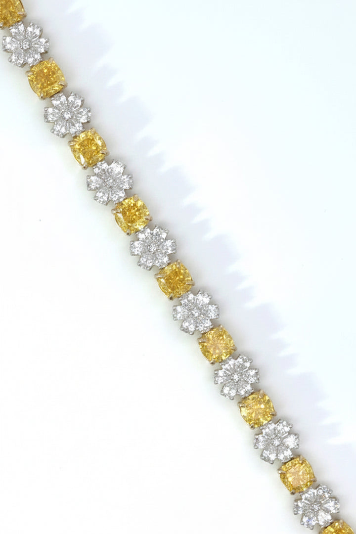 16.00 CTW Fancy Yellow & White Lab Grown Diamond Floral Bracelet