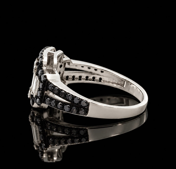 Estate 1.45cttw. Black & White Diamond 18KT White Gold Ring