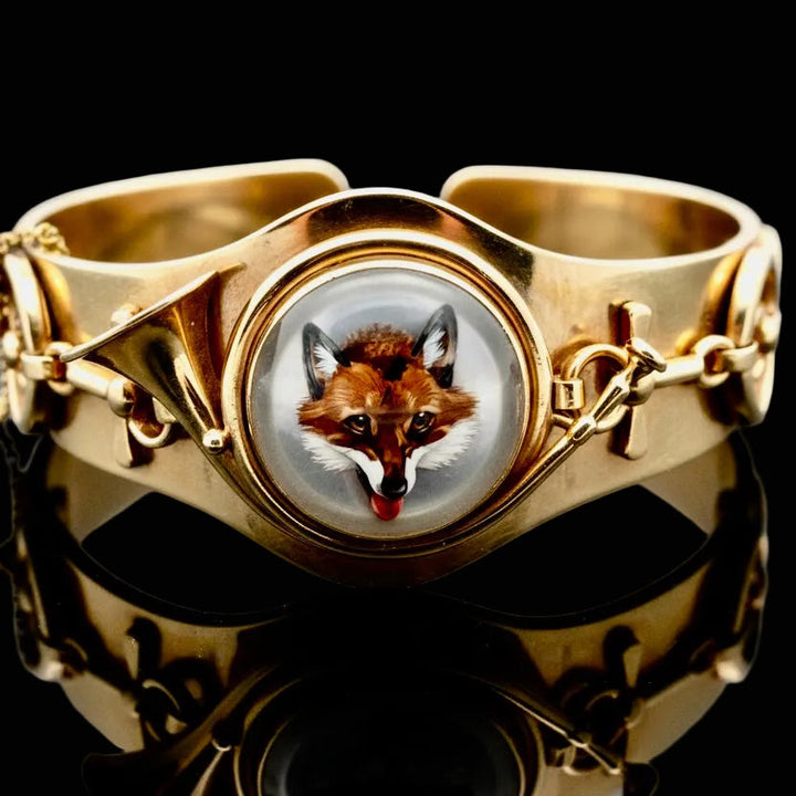 Vintage Equestrian/ Fox Hunt Rare 14K Yellow Gold Bangle