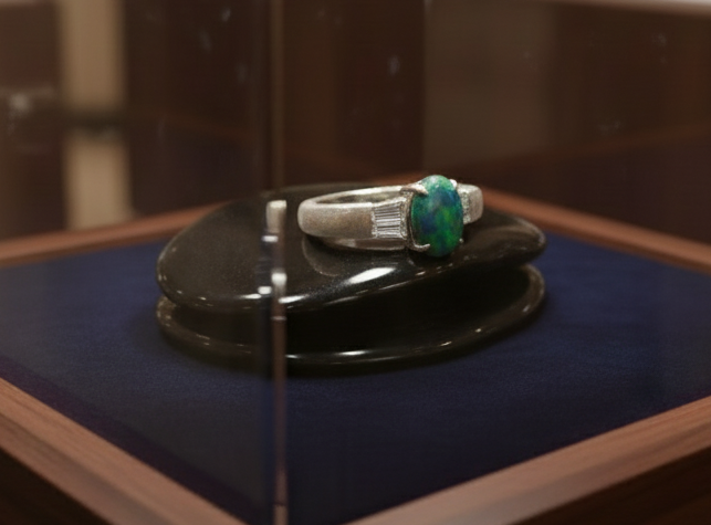 Fine Black Opal and Diamond Platinum Ring