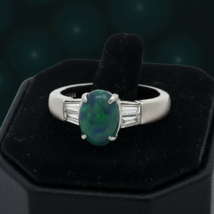 Fine Black Opal and Diamond Platinum Ring