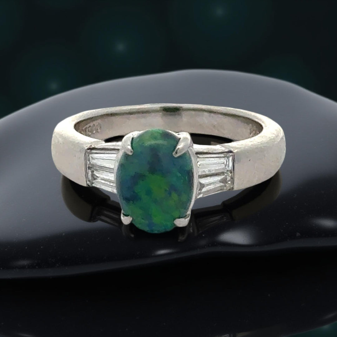 Fine Black Opal and Diamond Platinum Ring