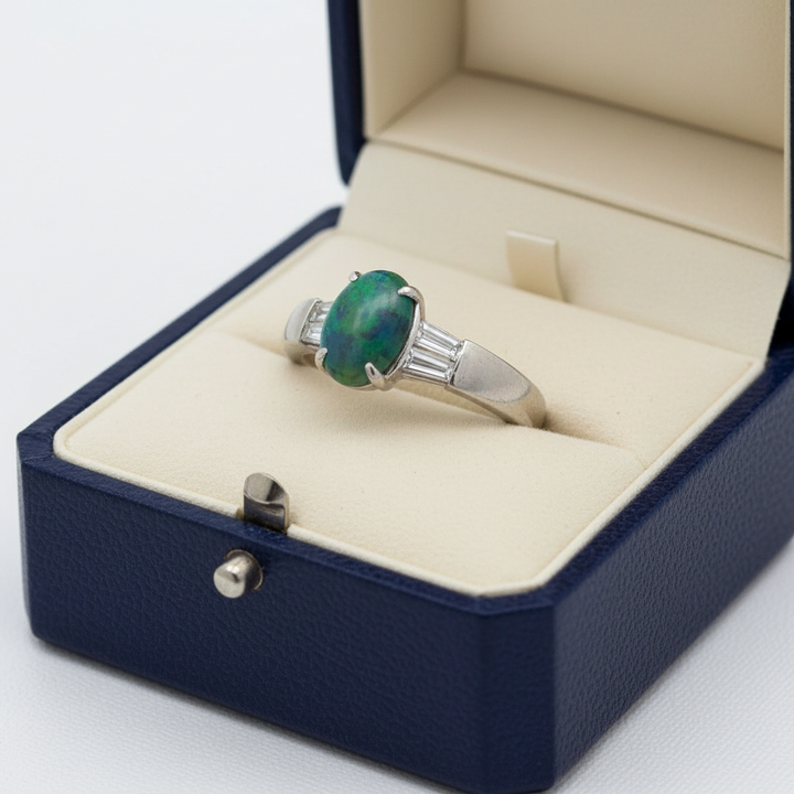 Fine Black Opal and Diamond Platinum Ring