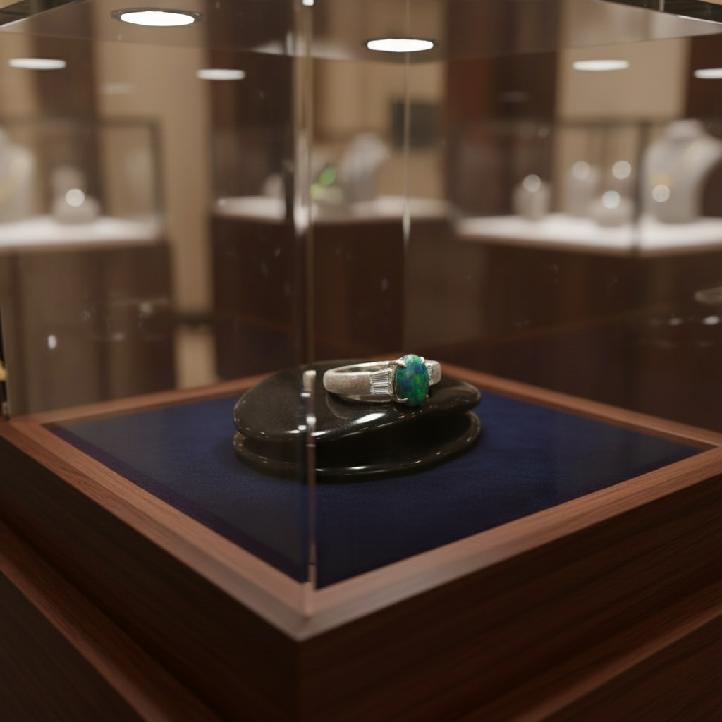 Fine Black Opal and Diamond Platinum Ring