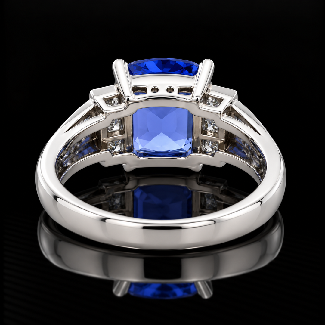 Estate Fine Tanzanite and Diamond Platinum Ring