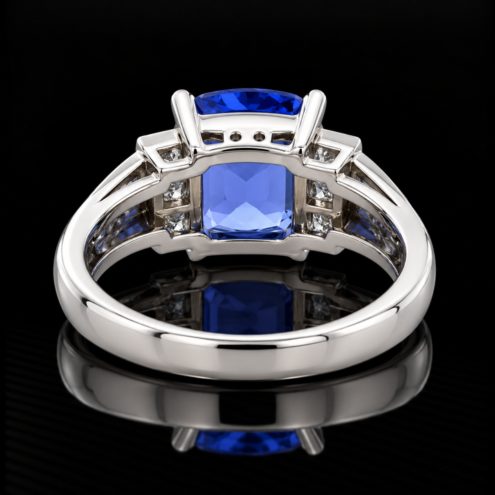 Estate Fine Tanzanite and Diamond Platinum Ring