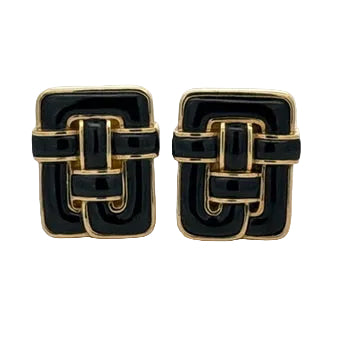 Designer Angela Cummings Black Enamel and 18Kt Yellow Gold Weave Earrings