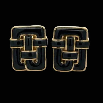 Designer Angela Cummings Black Enamel and 18Kt Yellow Gold Weave Earrings