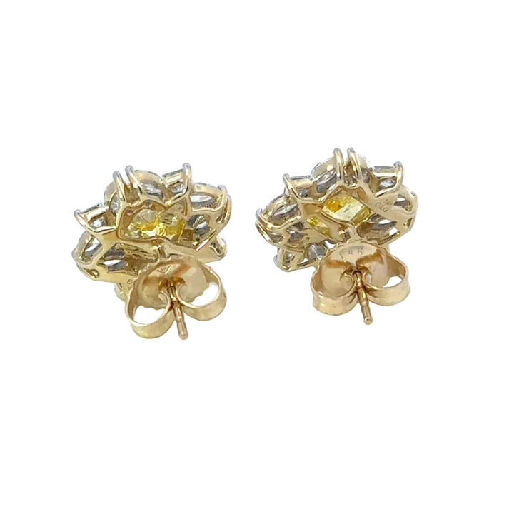 2.50 CTW Yellow & White Lab Grown Diamond Floral Cluster Stud 14K Yellow Gold Earrings