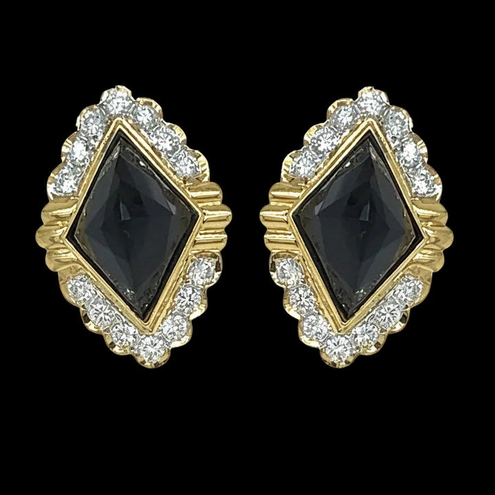 Diamond and Onyx Faceted 18K yellow Gold Earrings
