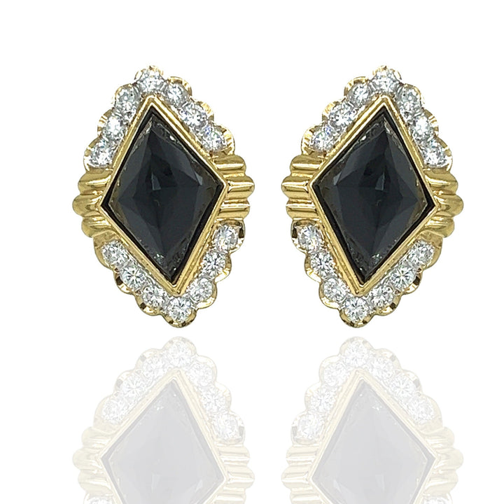 Vintage Sugarloaf Onyx and Diamond Earrings
