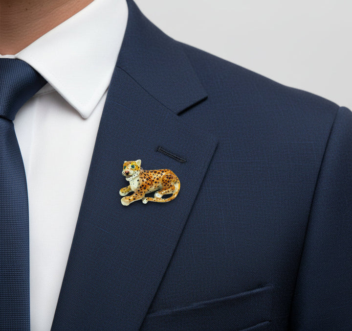 Designer Jungle Cat Enamel Emerald Pendant