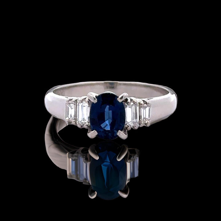 Estate 1.28 ct Fine Oval Sapphire and Diamond Platinum Ring 15260