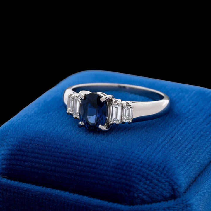 Estate 1.28 ct Fine Oval Sapphire and Diamond Platinum Ring 15260