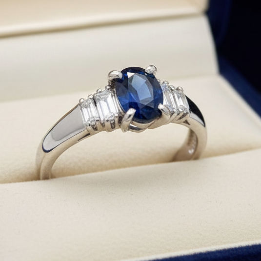 Estate 1.28 ct Fine Oval Sapphire and Diamond Platinum Ring 15260