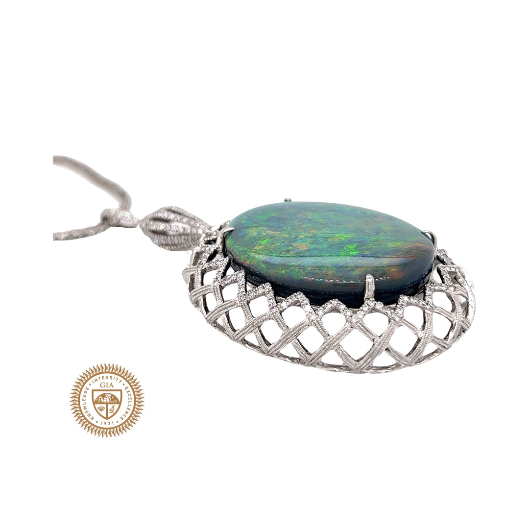 Estate 54.80 ct Fine Black Opal Diamond Necklace (GIA) 14726
