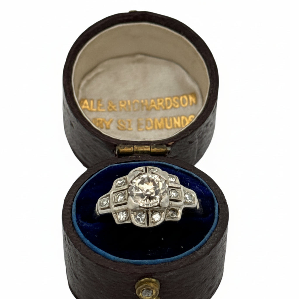 Art Deco .97cttw Old European Cut Platinum and 14K Yellow Gold RIng