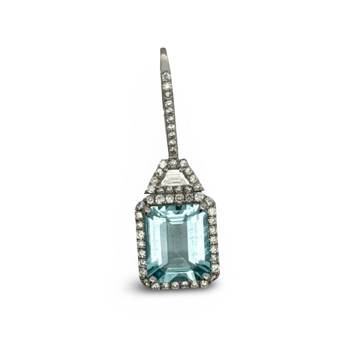 Modern Diamond and Aquamarine Dangle 14k White Gold Earrings