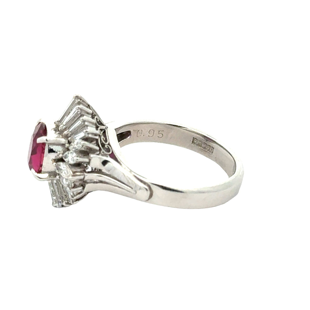 Mid Century Modern Ruby and Diamond Platinum Ring