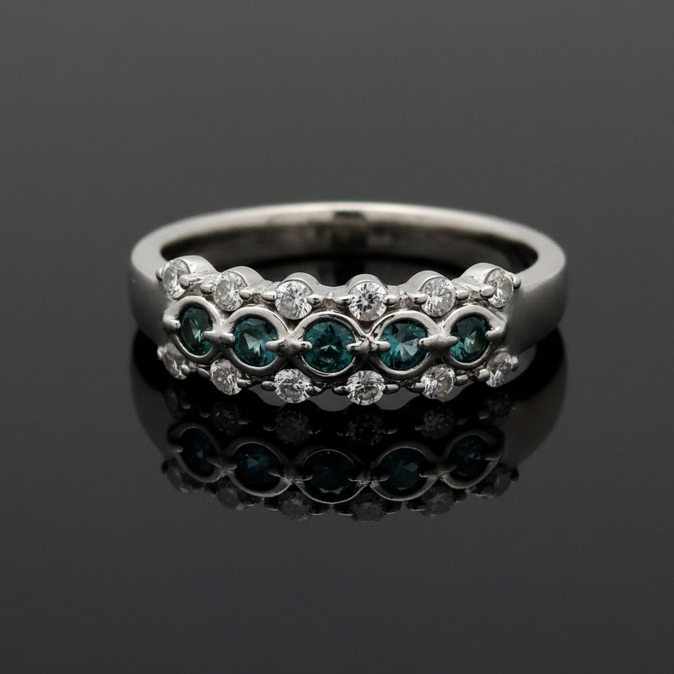 Estate Natural Color Change Alexandrite and Diamond Platinum Ring