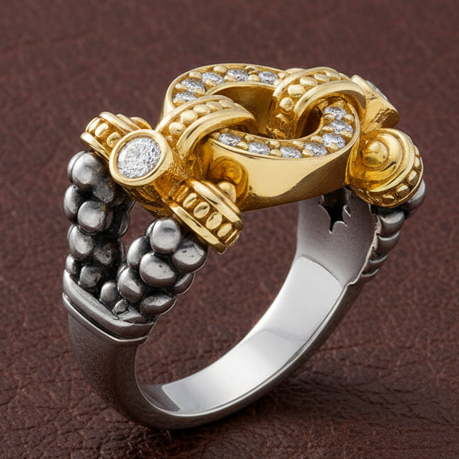 Estate LAGO'S CAVIAR Collection Diamond 18k Yellow Gold/Silver Ring