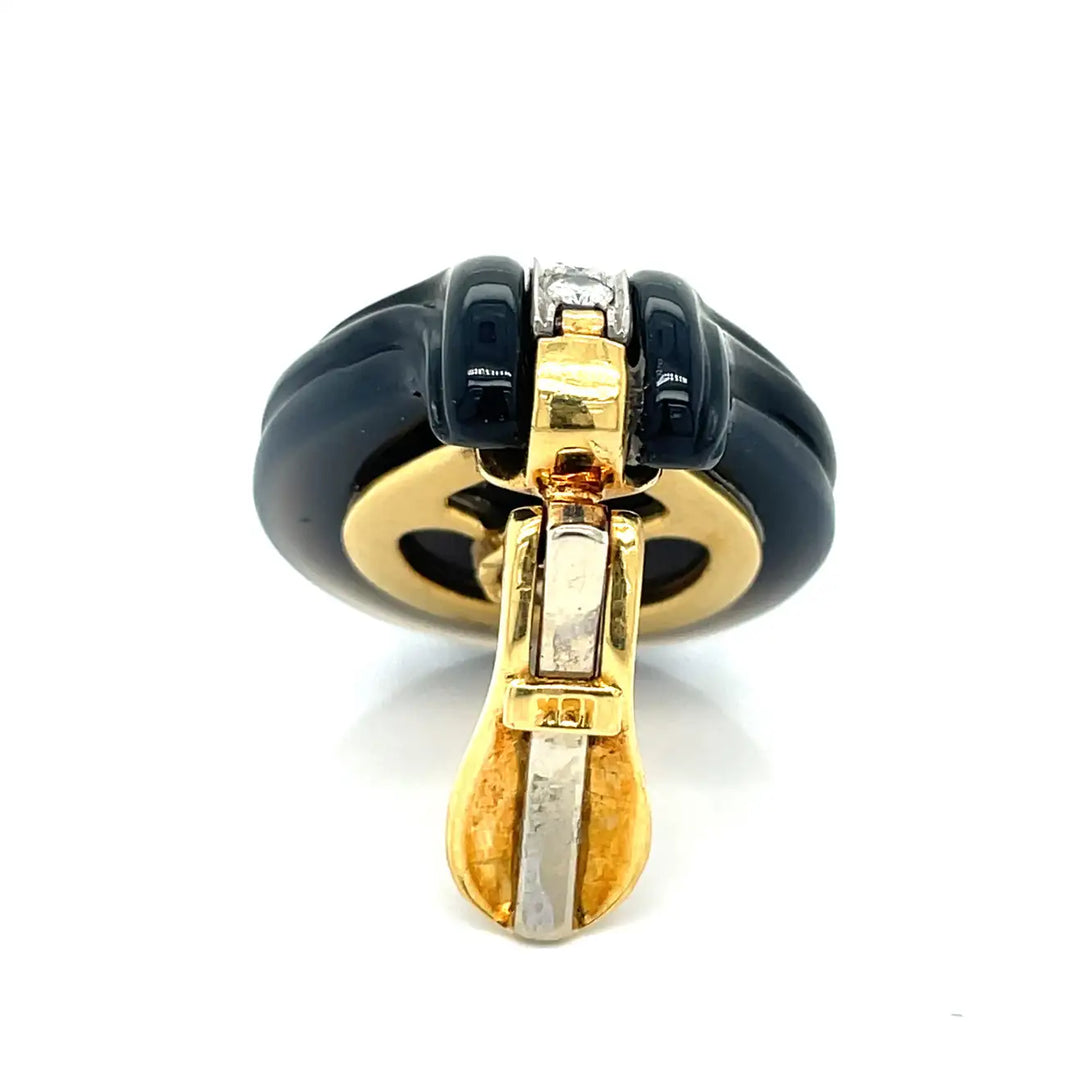 Onyx, Diamond and 18K Yellow Gold Earrings