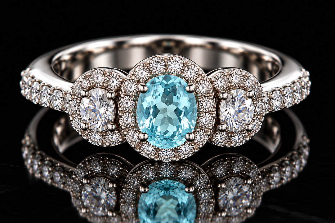 Designer M.C. Marchisio Natural Paraiba Tourmaline & Diamond 18KT White Gold Ring