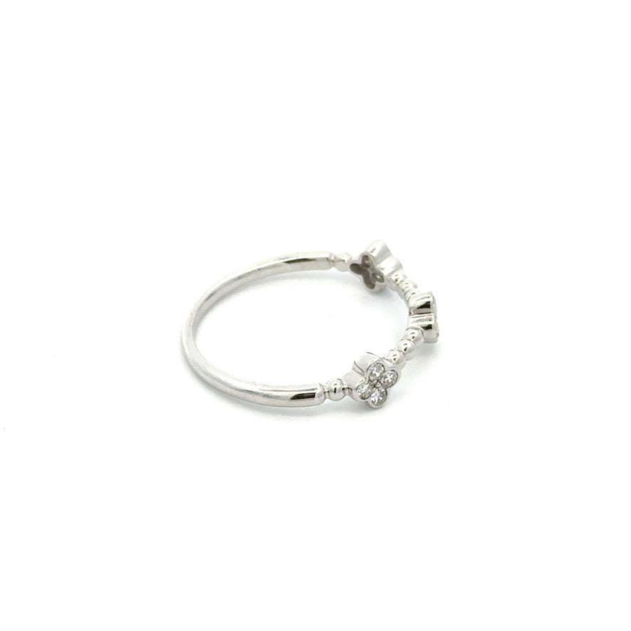 14K White Gold Natural Diamond Clover Station Ring