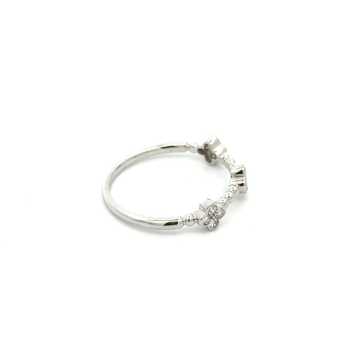 14K White Gold Natural Diamond Clover Station Ring