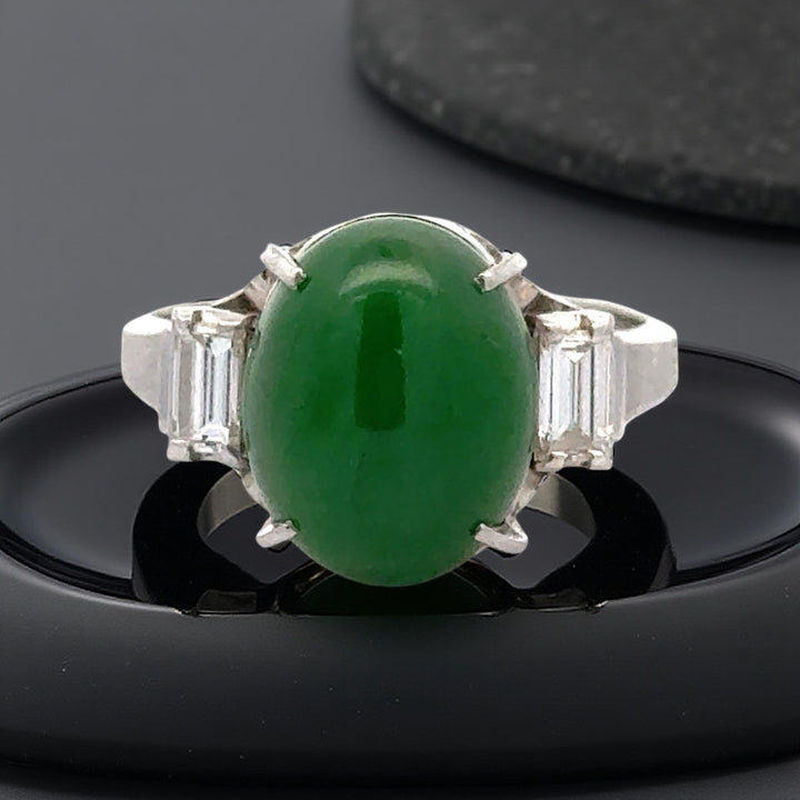 Fine Jade and Diamond Platinum Ring