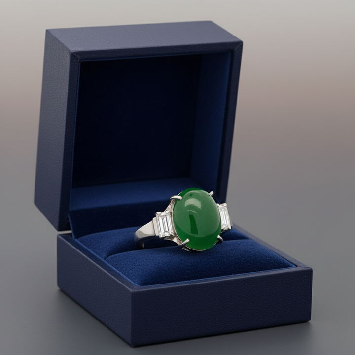 Fine Jade and Diamond Platinum Ring