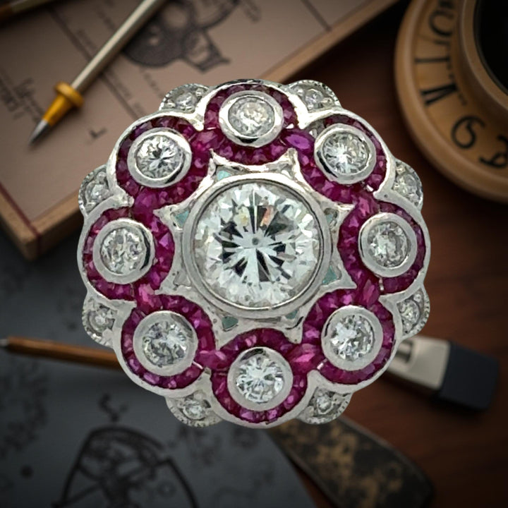 Art Deco Style Diamond and ruby Platinum Ring