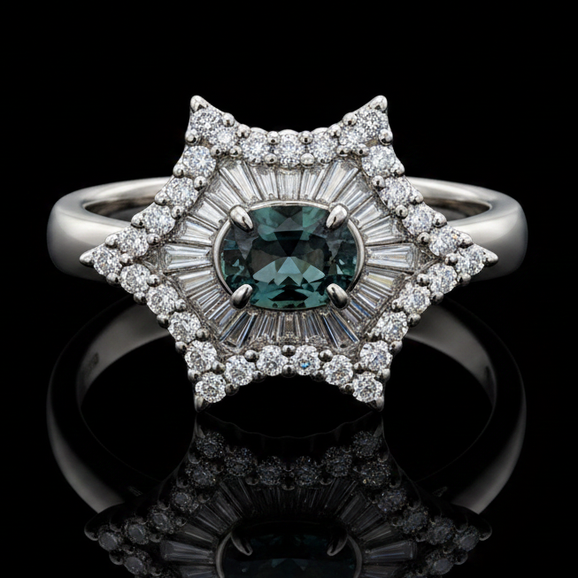Estate Color Change Alexandrite & Diamond Platinum Ring