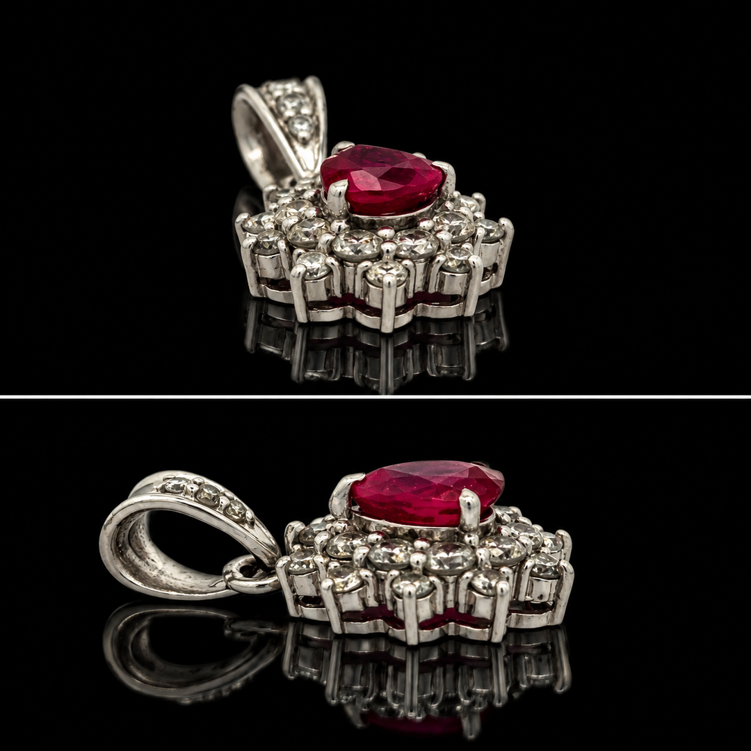 Estate 1.00ct. Fine Ruby & Diamond Platinum Pendant