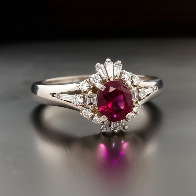 Estate 1.32 ct. Cushion Cut Ruby Diamond Platinum Ring 14993