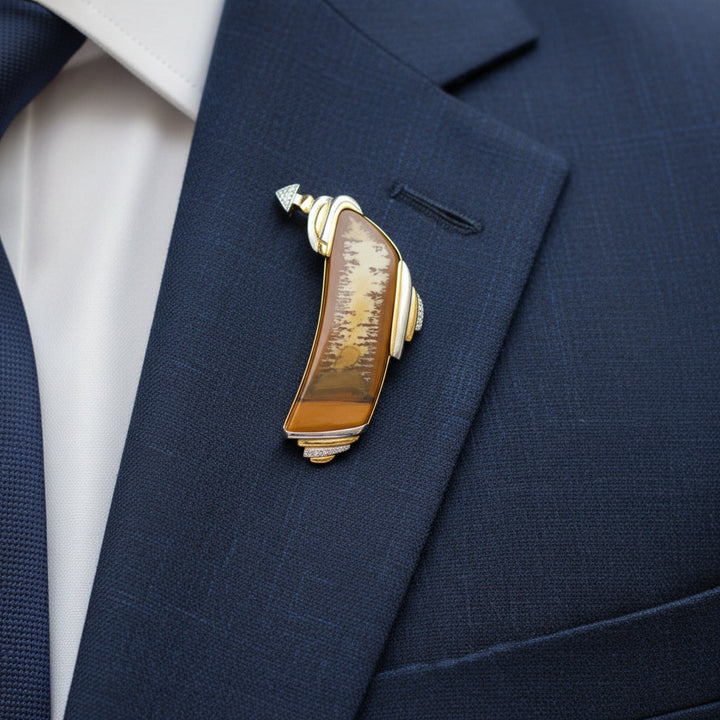 Dagon Gillespey Picture Jasper Diamond Platinum & 18K Yellow Gold Brooch