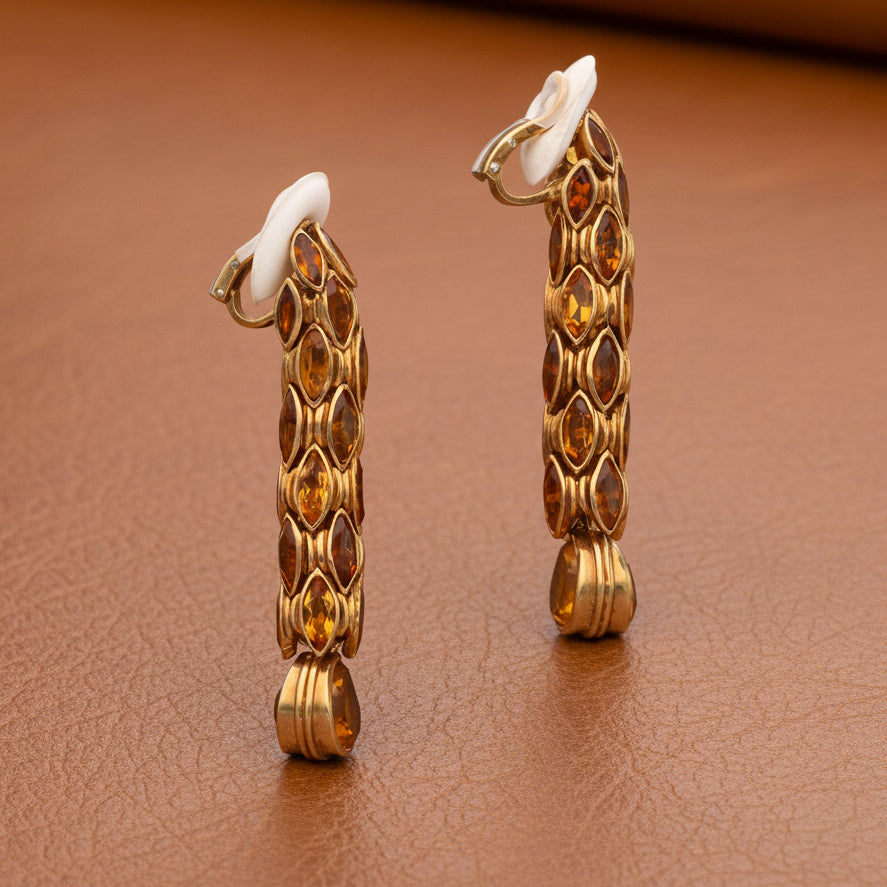 Estate Italian Designer 12.00 cttw Citrine Drop 18K Yellow Gold Earrings 14315