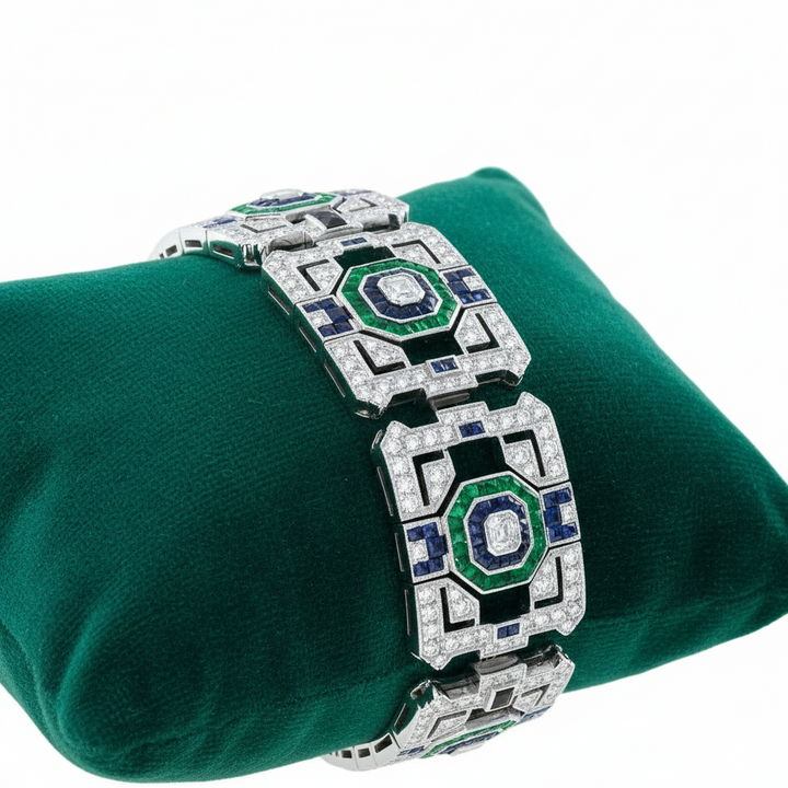 Aristocrat Collection Diamond Emerald Sapphire Onyx White Gold Bracelet 15090