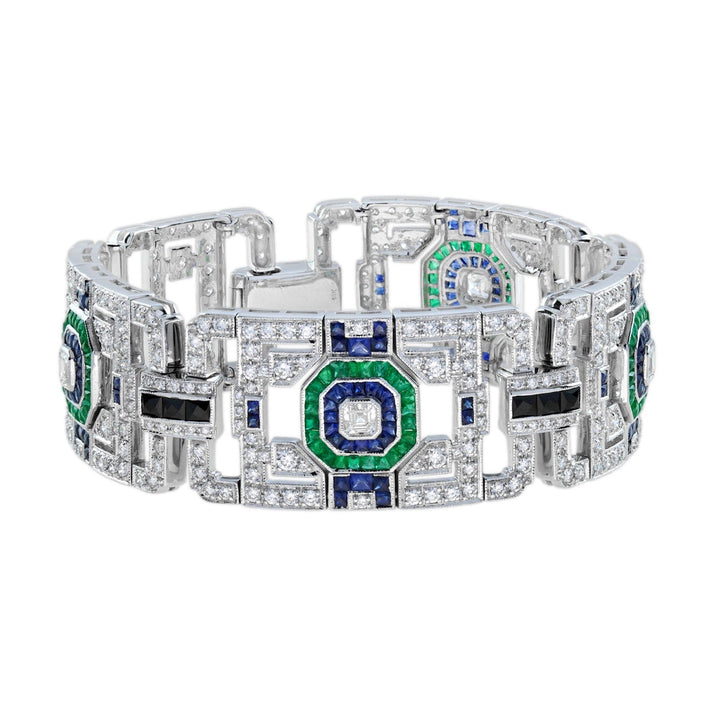 Aristocrat Collection Diamond Emerald Sapphire Onyx White Gold Bracelet 15090
