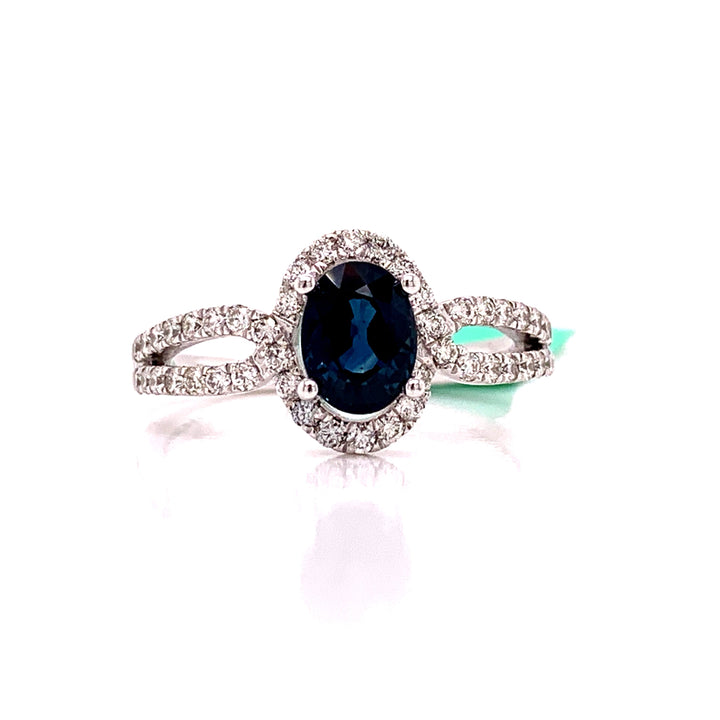 HMA Creations Sapphire and Diamond 14K White Gold Halo Ring