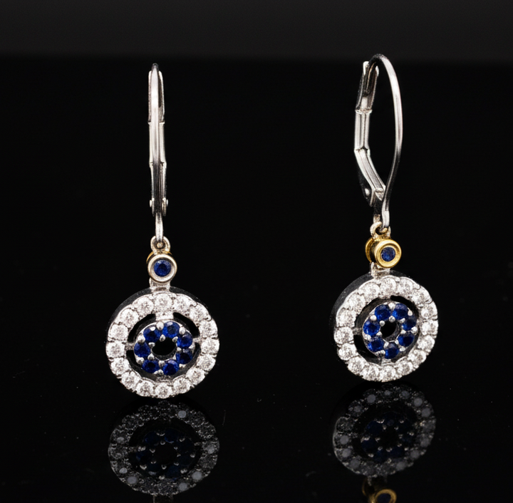 Sapphire and Diamond 14K White and Yellow Gold Dangle Earrings